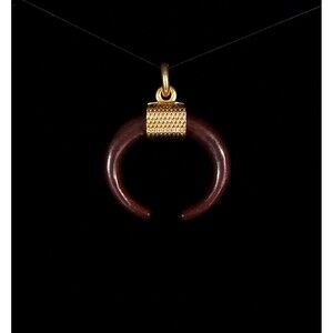India Hicks Goddess Wood Horn Charm Pendant Womens Rosewood Gold Jewelry Retired